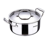 Bergner Argent Tri-Ply Stainless Steel Casserole with Stainless Steel Lid | Gas & Induction Compatible | Silver | 1 Pc 8300 ML