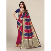 Om Shantam Sarees - Navy Blue Banarasi Silk Saree With Blouse Piece ( Pack of 1 ) - Navy Blue