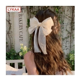 LYKAA Big Satin Layered Hair Bows Long Tail Ribbon Barrettes Clip for Women - Pack of 1 (White) - White