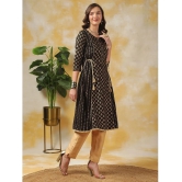 Rangita Women Black Rayon Ethnic Printed Calf Length A-Line Kurti - None