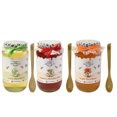 Farm Naturelle-Wild Berry-Sidr , Acacia & Jungle Flower Wild Forest (Jungle) Honey/100% Pure/Raw/Natural/Un-Processed/Un-Heated/Lab Tested/Glass Bottle-(1450X3+Wooden Spoons.) x 3 Sets