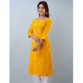 Doriya Rayon Printed 3/4th Sleeves Straight Yellow Kurti Single - None