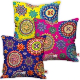 Indigifts Diwali Gift Items Ethnic Rangoli with Mandala Print Cushion Cover 16x16 Set of 3 - Diwali Decoration Items, Diwali Gifts For Family And Friends, Deepawali Greetings