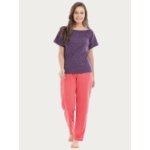 Clovia Poly Cotton Pajamas - Purple - L