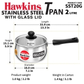 Hawkins 2 Litre Tpan, Stainless Steel Tea Pan with Glass Lid, Induction Sauce Pan, Chai Pan, Saucepan, Silver (SST20G)