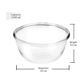 Treo By Milton Glass Solid Mixing Bowl, 1500ml, Transparent | Microwave Safe | Cookies Bowl | Serving Bowl | Ice cream Bowl | Fruit Bowl | Veggies Bowl - Transparent