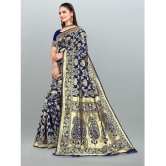 Om Shantam Sarees - Navy Blue Banarasi Silk Saree With Blouse Piece ( Pack of 1 ) - Navy Blue