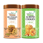 NourishVitals Multigrain Sugar Free Cookies + Almond Sugar Free Cookies, Heavenly Bites, Source of Protein, Crunchy Delights, Genius Snack, No Added Sugar, 120g Each