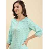 Rangita Women Sea Green Rayon Printed Knee Length Straight Kurti - None