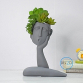 Human Thinking Showpiece Cum Table Planter : Grey