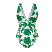 Floral Printed V Neck One Piece Swimwear with Full Length Pant-2XL / Only Swimsuit