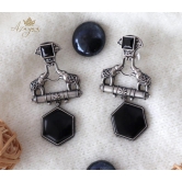 Azayaa World Black Elephant pair hexagon earring