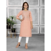 Rangita Women Rayon Peach Embroidered Knee Length Straight Kurti - None