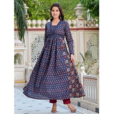 Vbuyz Cotton Printed Anarkali Womens Kurti - Blue ( Pack of 1 ) - None