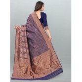 Om Shantam Sarees - Navy Blue Banarasi Silk Saree With Blouse Piece ( Pack of 1 ) - Navy Blue