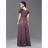 Miss Chase Polyester Embellished Full Length Womens Side Slit Dress - Mauve ( Pack of 1 ) - None