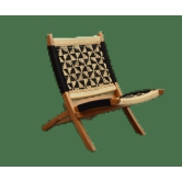 Orchid Homez Hand Woven Lounge Chair Folding Solid Wood Outdoor Chair (Natural) (Black-White)