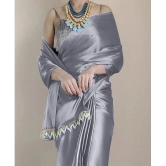 Apnisha Satin Solid Saree With Blouse Piece - Grey ( Pack of 1 ) - Grey