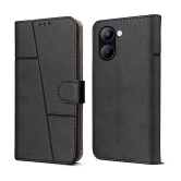 NBOX - Black Artificial Leather Flip Cover Compatible For Realme C33 ( Pack of 1 ) - Black