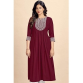 Glomee Rayon Embroidered Nayra Women's Kurti - Maroon ( Pack of 1 ) - None