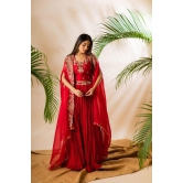 Embroidered Elegance: Anushka Gupta’s Couture Raw Silk Lehenga Set in Red