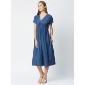 CEFALU Denim Solid Midi Women''s A-line Dress - Blue ( Pack of 1 ) - None