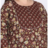 Swasti Cotton Printed Kurti With Palazzo Womens Stitched Salwar Suit - Brown ( Pack of 1 ) - None