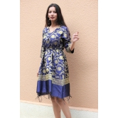 Navy Blue Gold Banarasi Silk Kaftan Dress-M