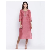 Vbuyz - Peach Chanderi Womens Straight Kurti ( Pack of 1 ) - 3XL