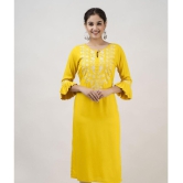 MAUKA - Yellow Rayon Women''s Straight Kurti ( Pack of 1 ) - None