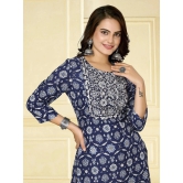 Rangita Women Rayon Blue Embroidered Calf Length A-line Kurti - None