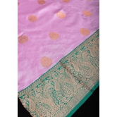 Thistle Banarasi Katan Silk Saree with Damask buttas and Rama Contrast | SILK MARK CERTIFIED