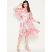 Floral Print Square Neck Puff Sleeve Georgette Fit & Flare Dress