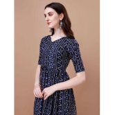 Glomee Rayon Printed Nayra Women's Kurti - Navy Blue ( Pack of 1 ) - None