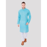 Maharaja - Blue Cotton Blend Regular Fit Mens Kurta Pyjama Set ( Pack of 1 ) - None