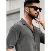 Stripe Textured Grey Half Sleeve Shirt-L / Grey