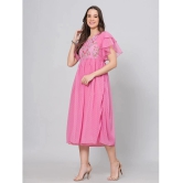 JC4U Crepe Embroidered Midi Womens Fit & Flare Dress - Pink ( Pack of 1 ) - None