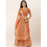 Om Shantam Sarees Orange Banarasi Silk Chaniya Choli Semi Stitched Lehenga - Free Size