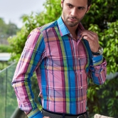 Men Blue & Pink  Formal Checked Shirt.-L