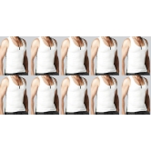 Sassy Cotton Sleeveless White Vests (Combo OF 10)