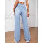 High Waist Knee Cut Jeans - Ice Blue-34