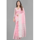 A TO Z CART Banarasi Silk Embellished Saree With Blouse Piece - Pink ( Pack of 1 ) - Pink