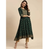 Rangita Women Rayon Green Gold Printed Calf Length Kurti Anarkali - None