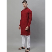 Mens Maroon Chikankari Embroidered and Sequence Kurta with Pyjama.-L / Maroon