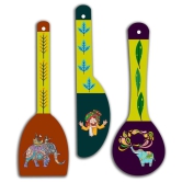 Saf Wood Spoon Shape Designer Designer Shape Decoratives Panel Multi - Pack of 3