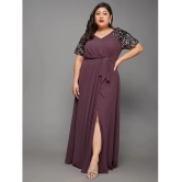 Miss Chase A+ Georgette Embellished Full Length Womens Side Slit Dress - Mauve ( Pack of 1 ) - None