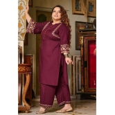 PrettyPlus by Desinoor.com Burgundy Embroidered Pant Top Set - None