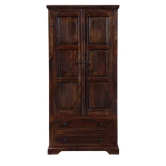 Solid Teak Wood 2 Door Wardrobe-Brown