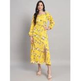 Curvydrobe Crepe Printed Midi Womens Side Slit Dress - Yellow ( Pack of 1 ) - None