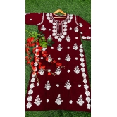 Modal Lucknowi Chikan Kurti-Maroon / 40/L